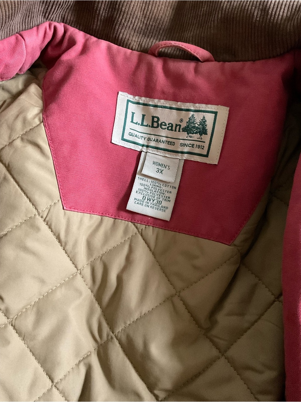 L.L. Bean Rose Pink Barn Coat with Tan Corduroy Collar - Picture 5 of 8